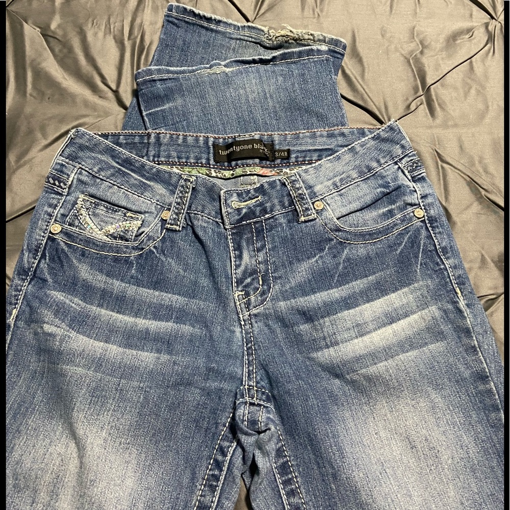 ‘Twentyone black’, faded jeans, size 3/4R, flared